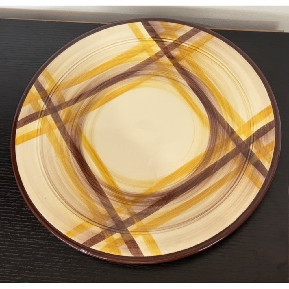 MCM Vernonware Kilns Organdie Yellow Brown Plaid Large 14" Oval Serving Platter